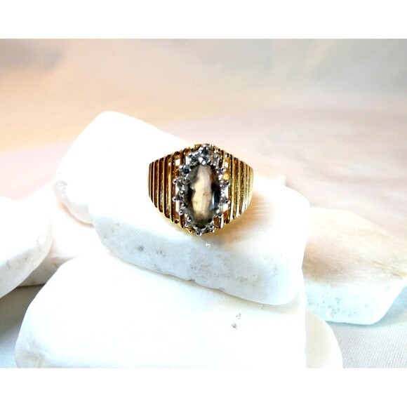 VTG 14KT White Gold Smokey Quartz Natural Diamond Ring Sz 6  7.1 gr - Picture 6 of 8